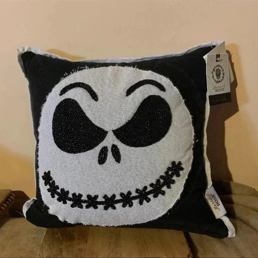 Beaded Glitter Jack Skeleton Nightmare Before Christmas Pillow‎
